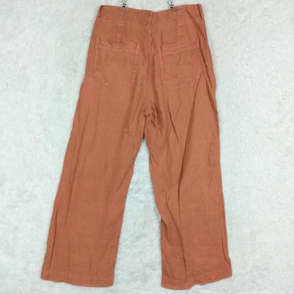 American Eagle Womens Pants Wide Leg Cropped Linen Blend Baggy Burnt Orange 6 - Picture 2 of 12